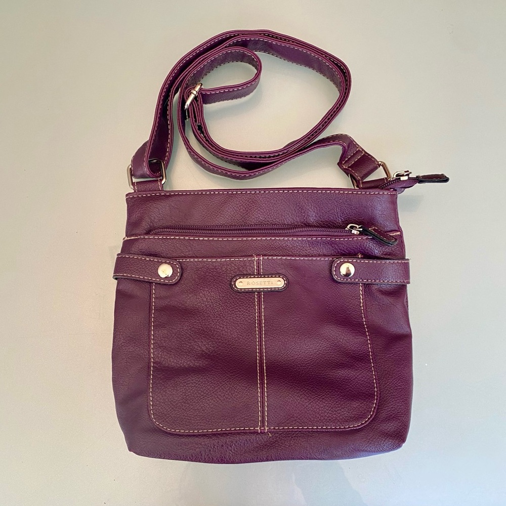 Rosetti ~ Plum Leather ~ Cross Body ~ Leather bag ~ Vintage ~ 9" X 9" X 3"